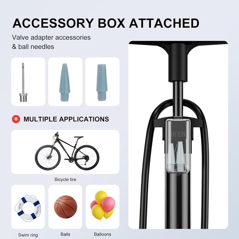 ATVEE Bike Pump, 25” Height Full Size Bicycle Pump with 160 PSI High Pressure, Bike tire Pump with Presta and Schrader Valve, Bike Air Pump for Bike Tires, Balls and Swimming Ring,Bike Pumps with Psi Gauge… - Image 5